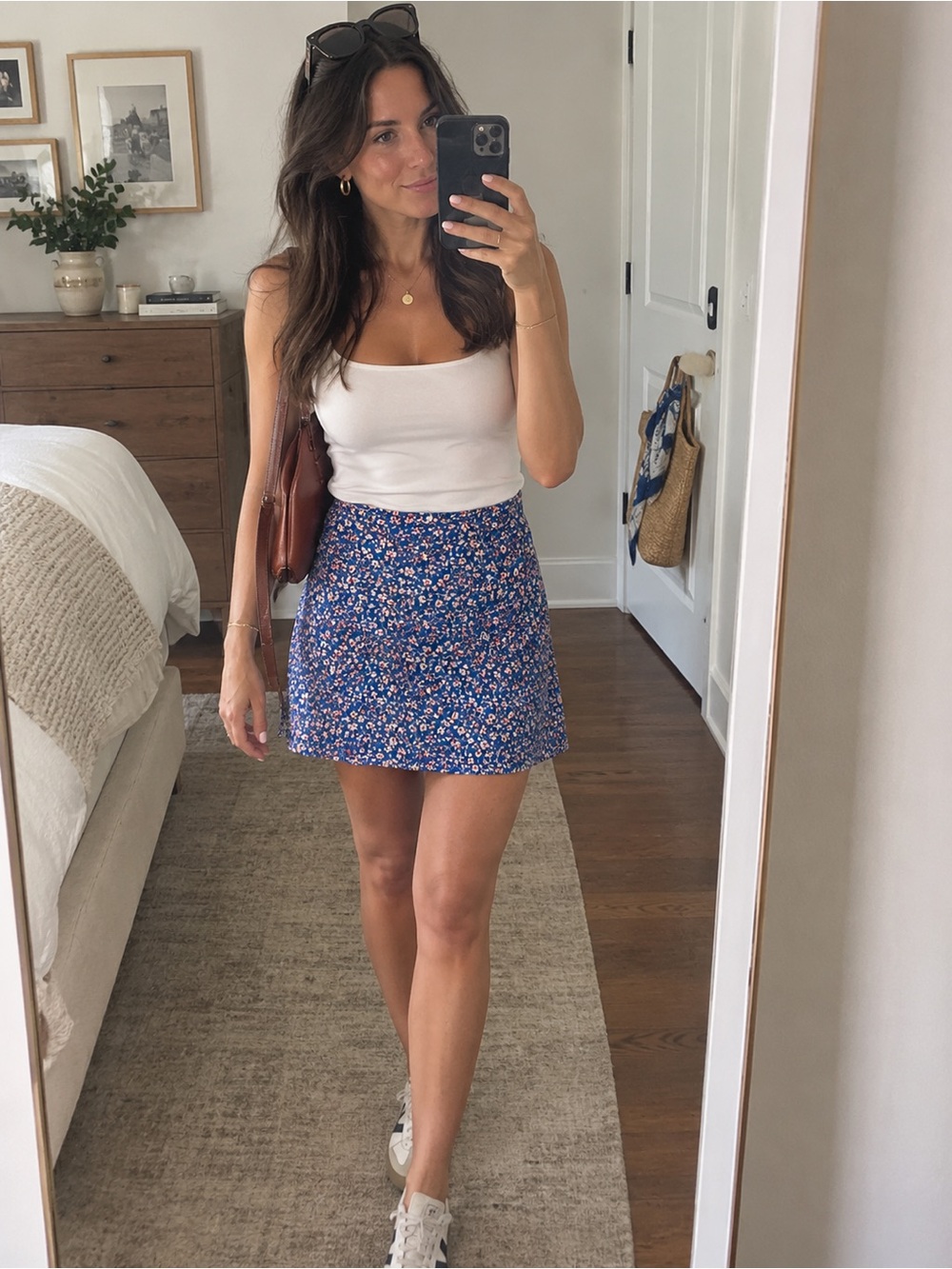 Madewell Porch Side-Button Mini Skirt in Summer Vines floral red white blue